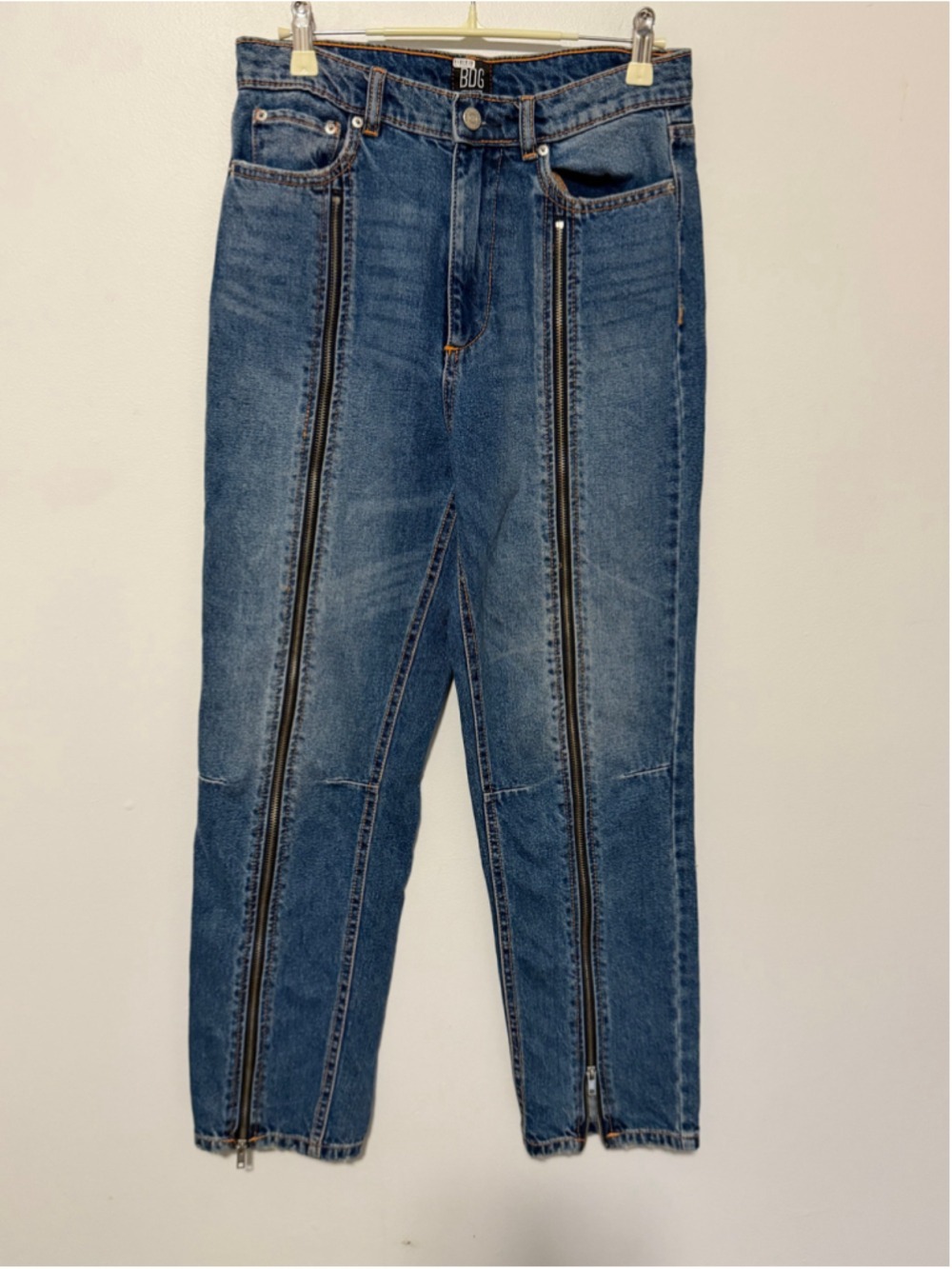 BDG Women’s High Rise Zip Front Jeans 26” Inseam Blue Retro Y2K straight slim - Picture 2 of 5